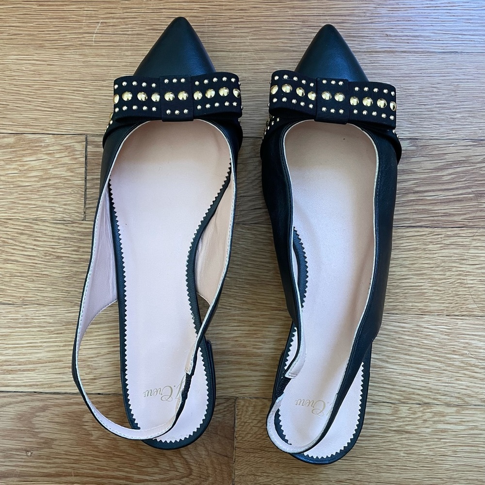 JCrew Slingback Leather Studded Bow Flats